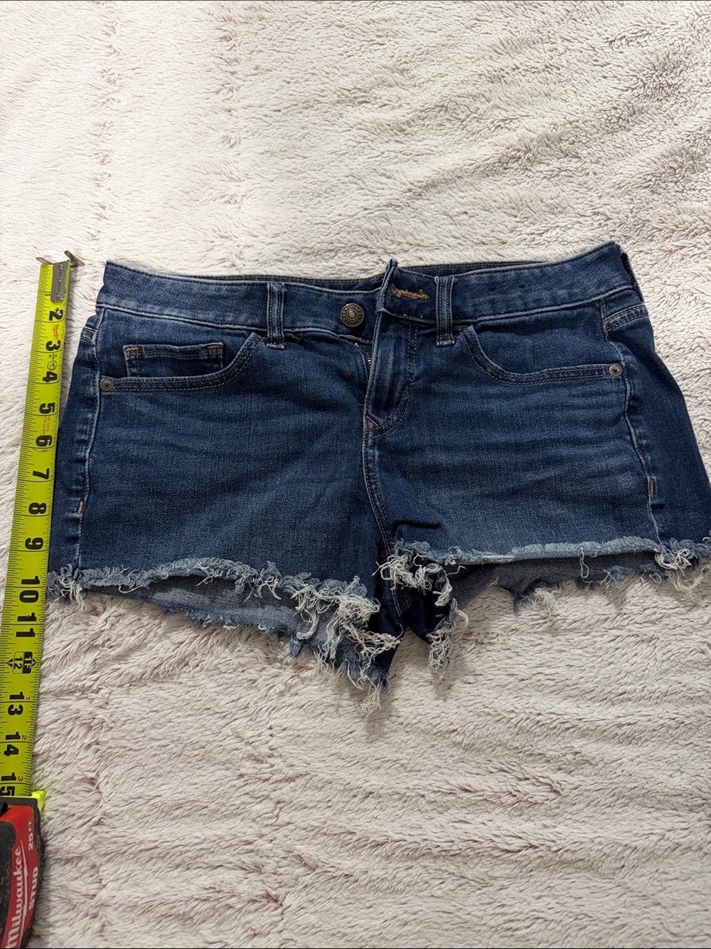 Express Dark Blue Frayed Hem Denim Shorts